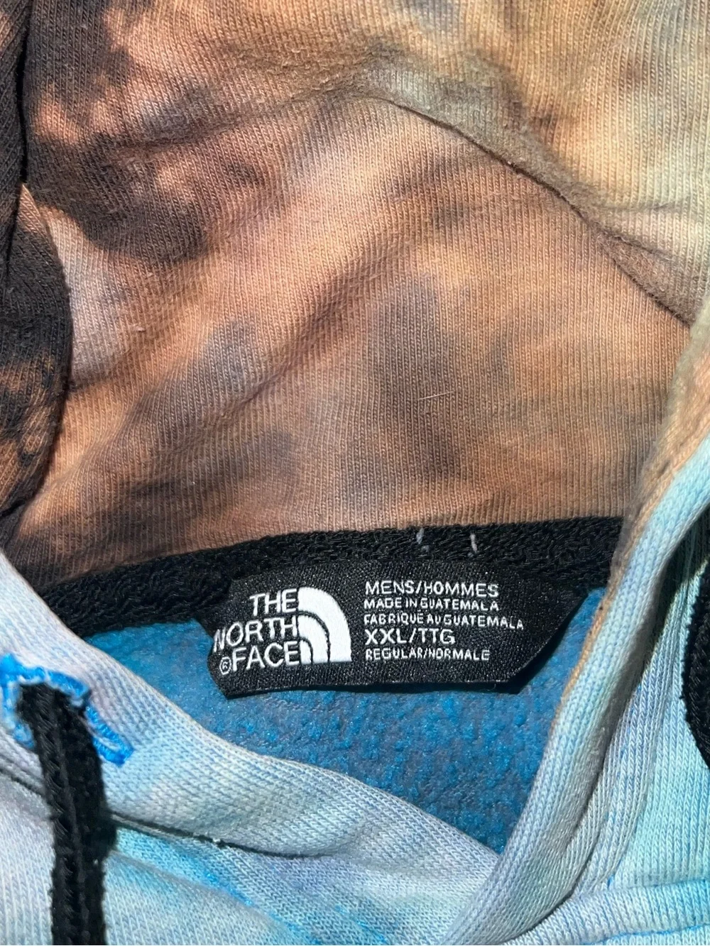 The North Face Blue Tie-Dye Retro Colorful Upcycled Graphic Hoodie Size XXL